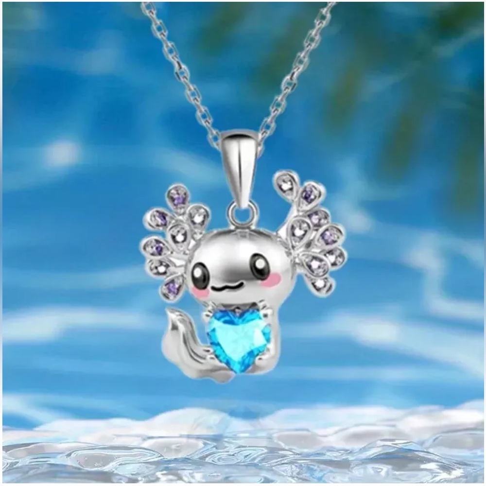 NEW Axolotl Necklace in Silver/Blue Gem - Picture 2 of 9